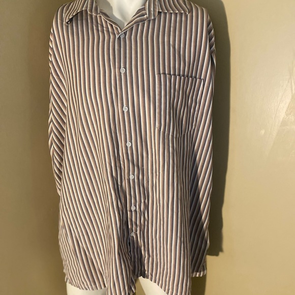 Jf J. Ferrar Men's Casual Striped Shirt - Brown and White - Picture 1 of 7